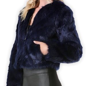 Bebe navy blue faux fur coat